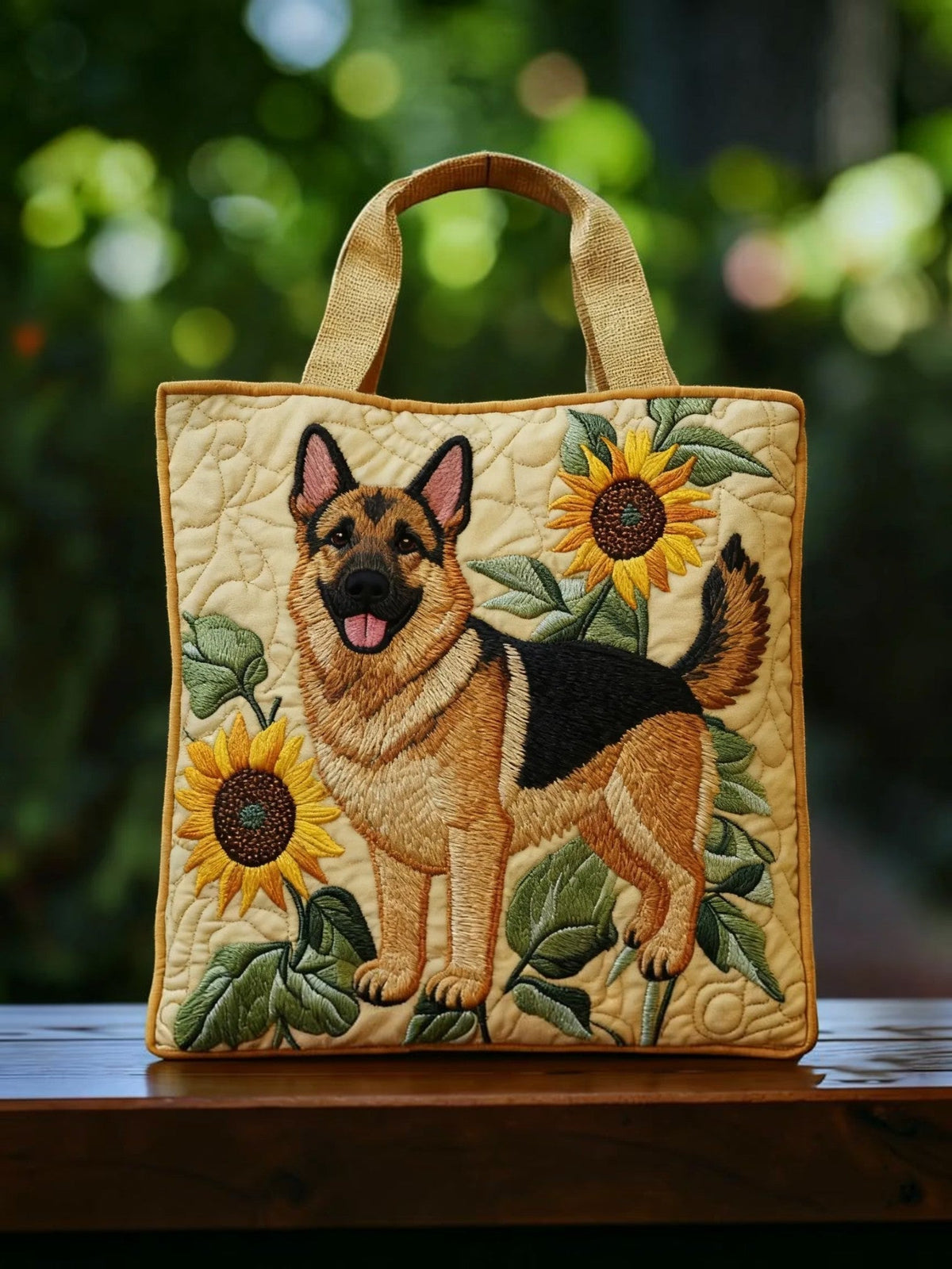 Pastor Alemán y Flores | Bolso Artesanal Acolchado