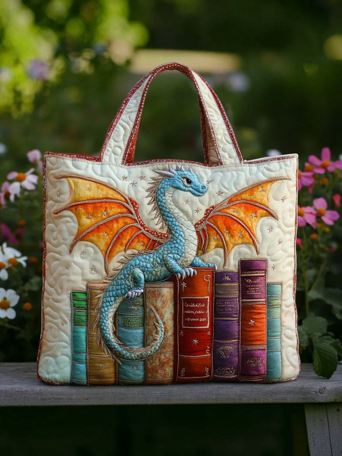 Dragón Guardián de Libros | Bolso Artesanal Acolchado