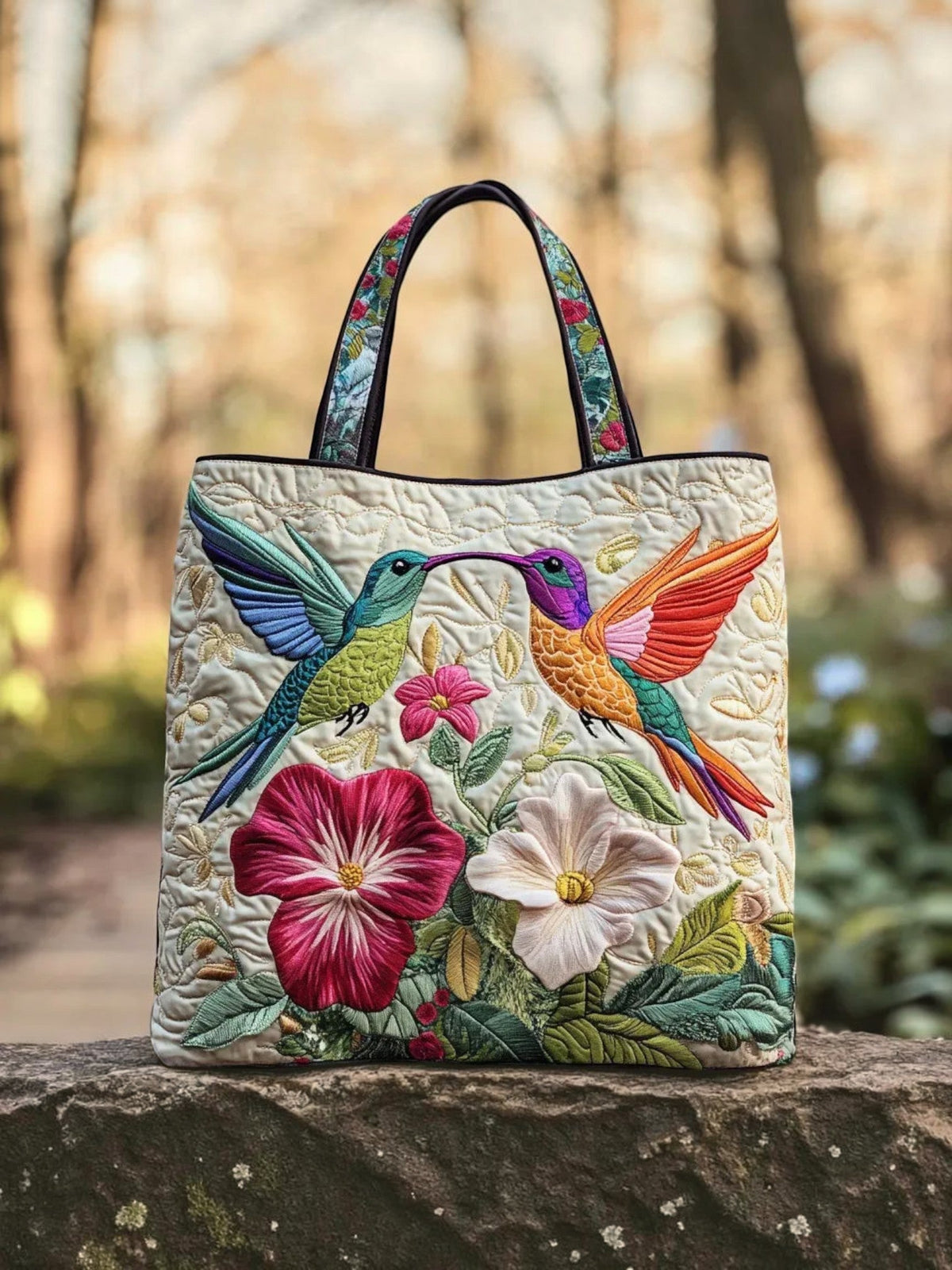 Colibrí y Flores | Bolso Artesanal Acolchado