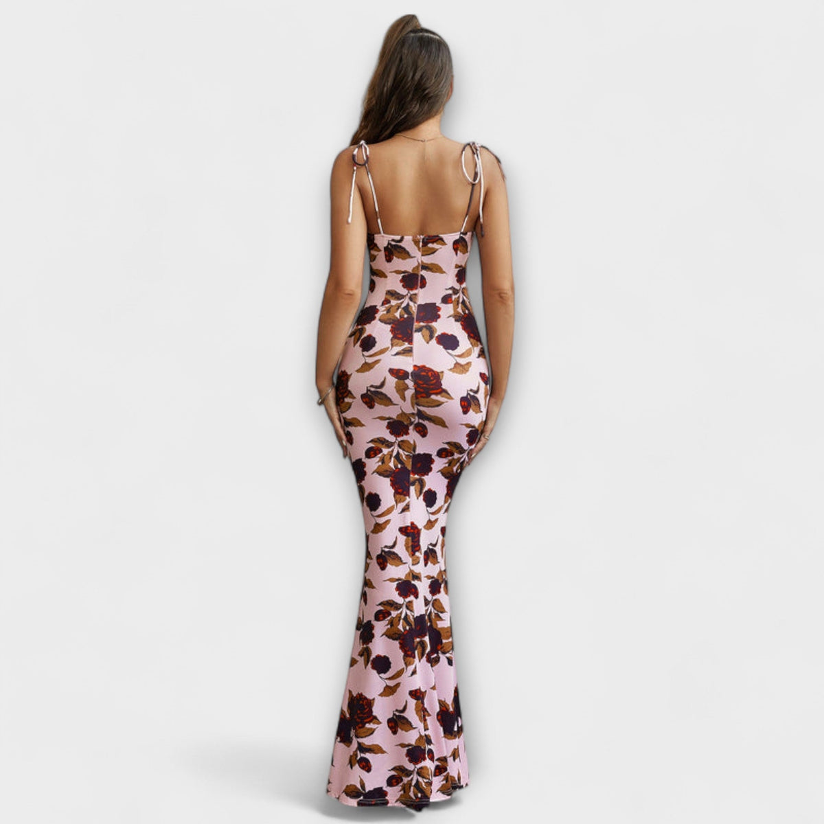 Thalia - Vestido de baile con motivo floral y tirantes anudados