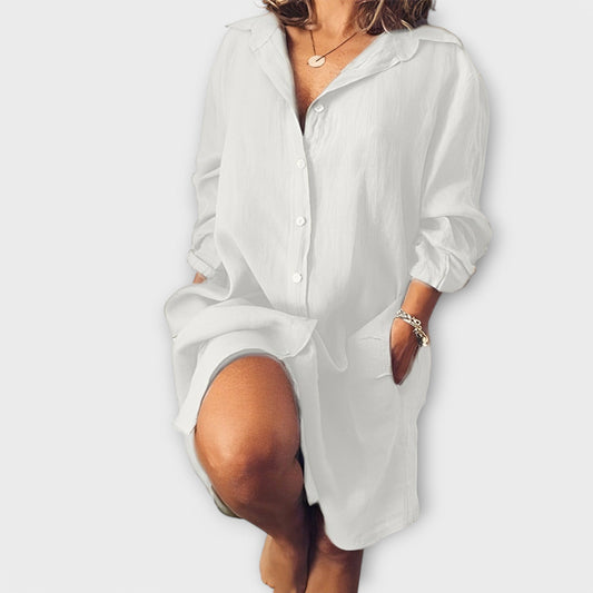 Blusa de lino ajustable para uso diario
