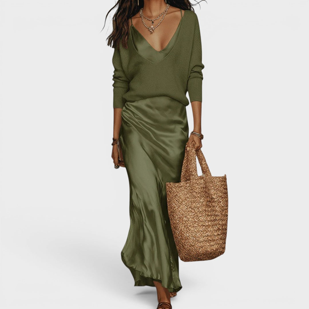 Oriane™ | Vestido midi satinado elegante