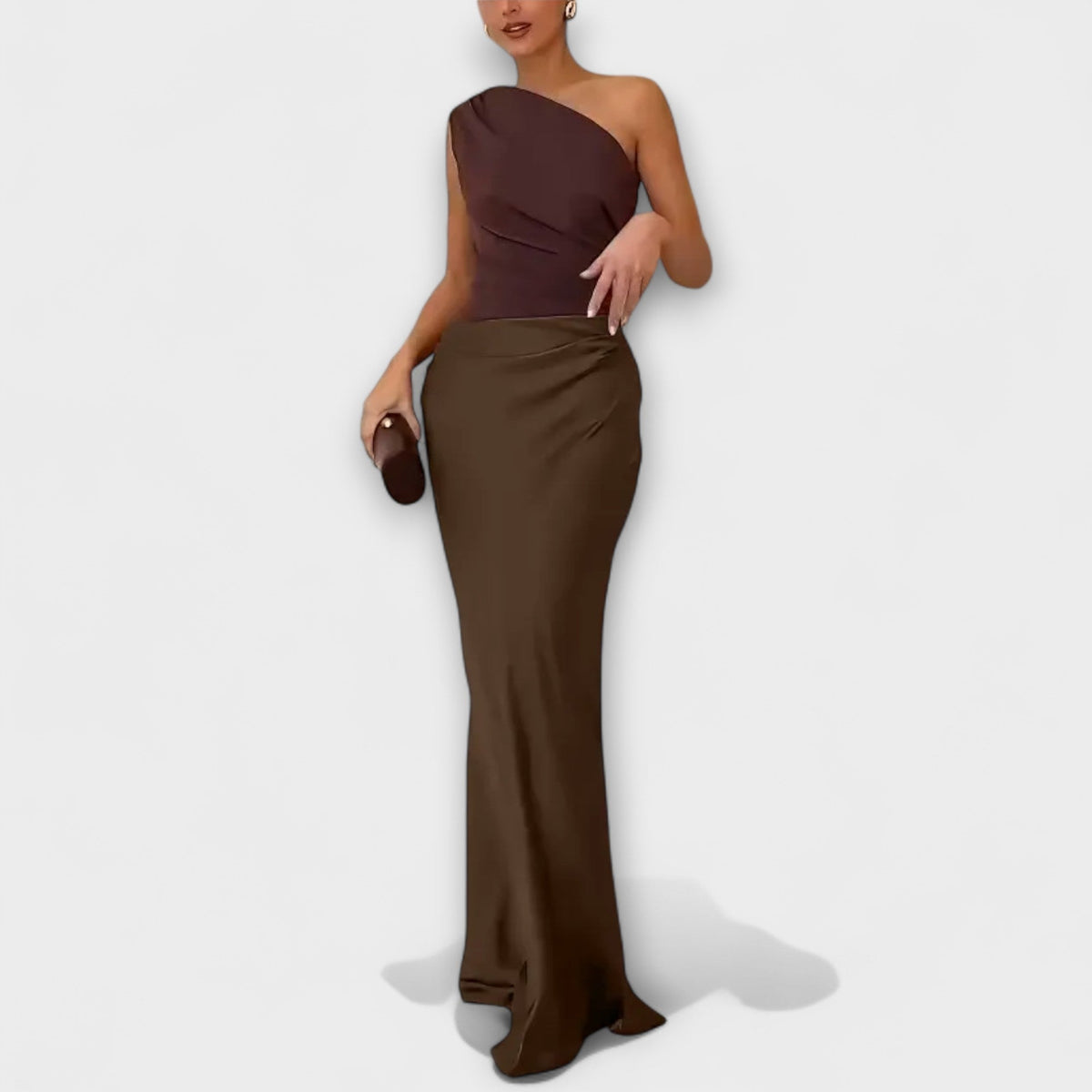 Robe maxi elegante de un solo hombro y plisada