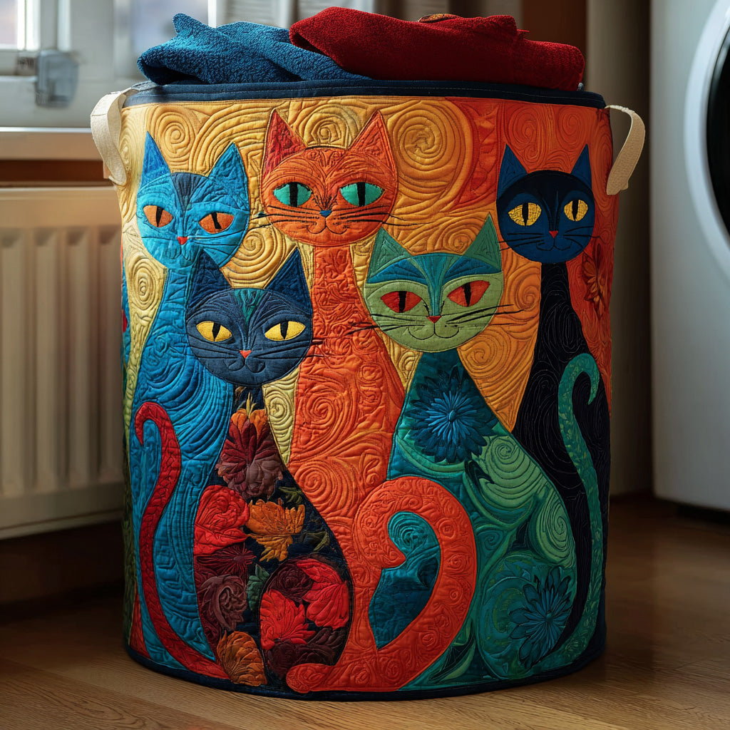 Gato Curioso | Cesta de Almacenaje Acolchada