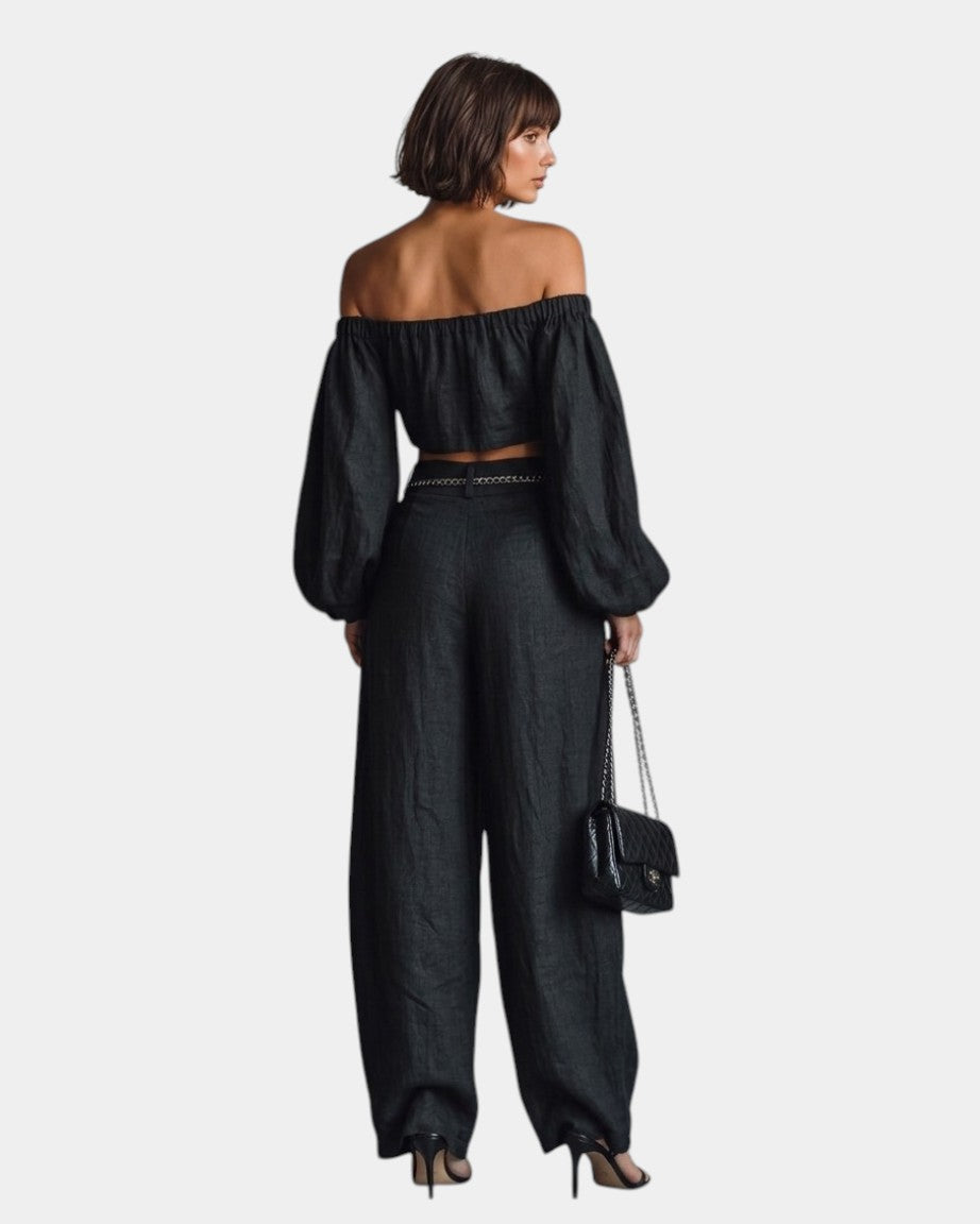 Cíntia | Conjunto completo con hombros al descubierto y pantalones anchos