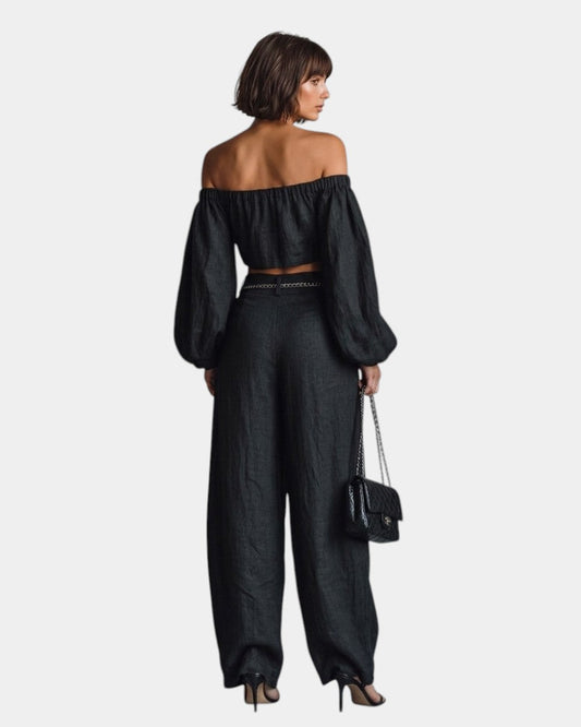 Cíntia | Conjunto completo con hombros al descubierto y pantalones anchos