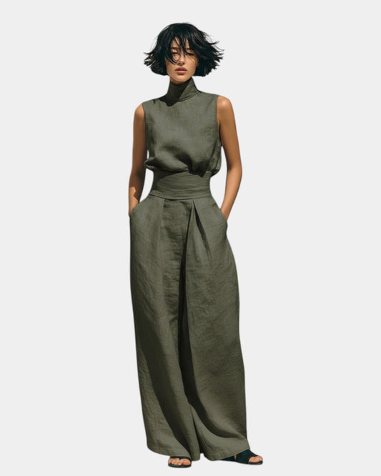 Falyne | Conjunto completo de top y pantalones anchos minimalista