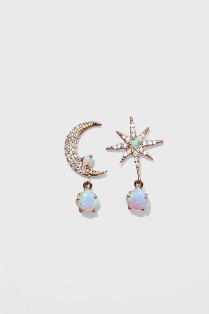 Pendientes de Luna y Estrellas en Oro