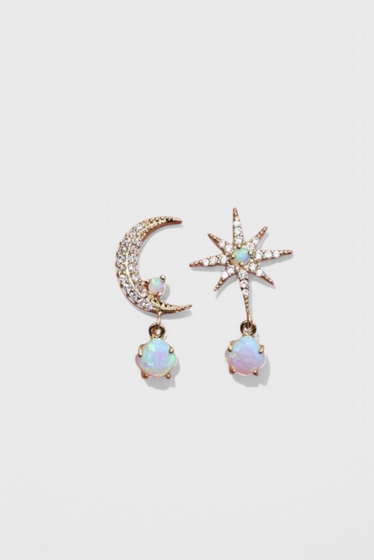 Pendientes de Luna y Estrellas en Oro