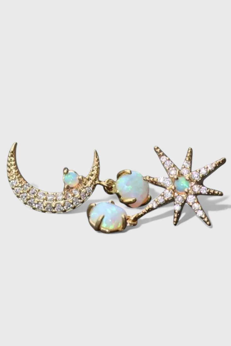 Pendientes de Luna y Estrellas en Oro