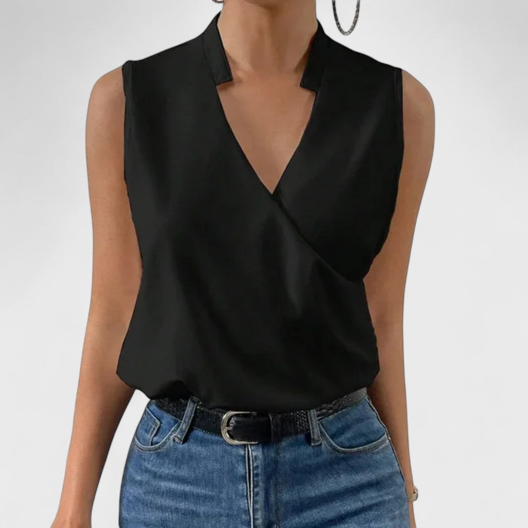 Simona - Camiseta de verano de algodón con escote en V