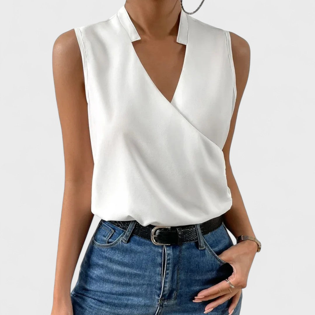 Simona - Camiseta de verano de algodón con escote en V