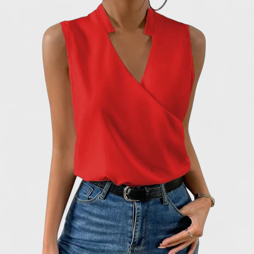 Simona - Camiseta de verano de algodón con escote en V