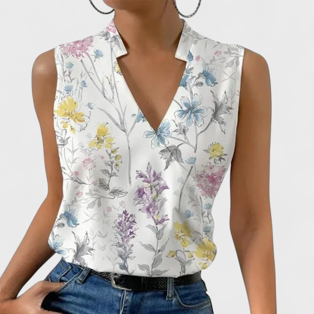 Simona - Camiseta de verano de algodón con escote en V