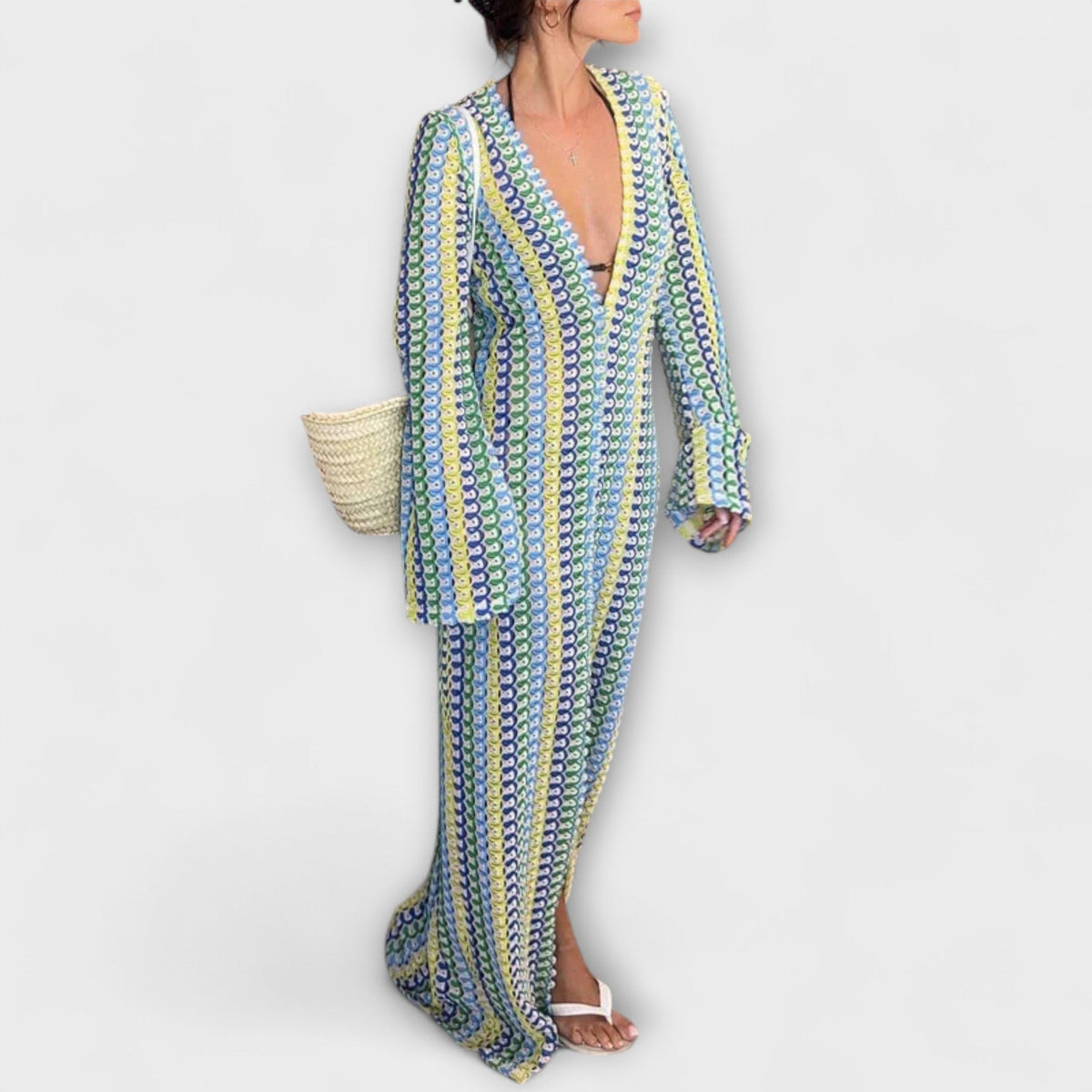 Elina – Vestido maxi con escote en V y estilo veraniego