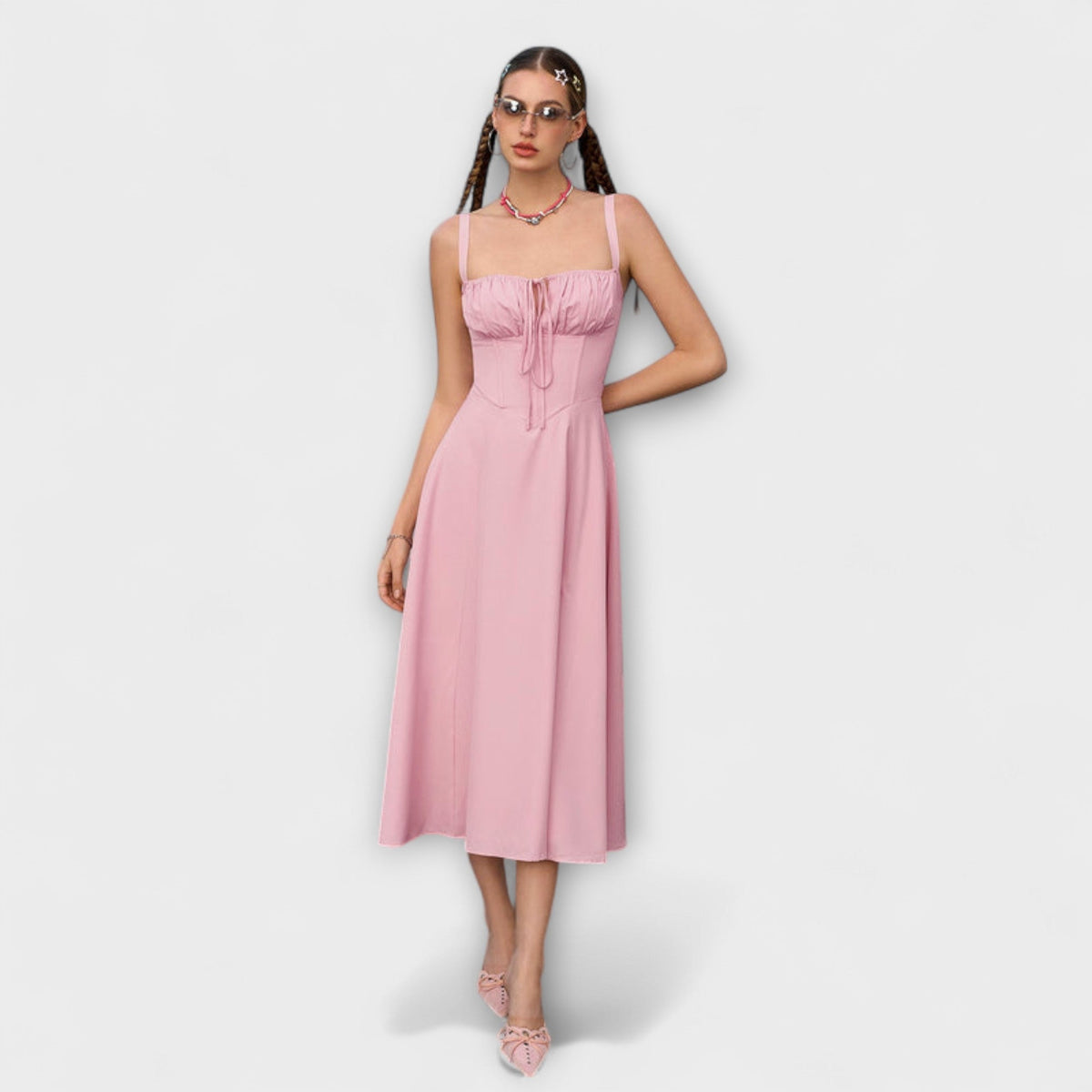 Nadežda - Top de vestido rosa con detalle de abertura