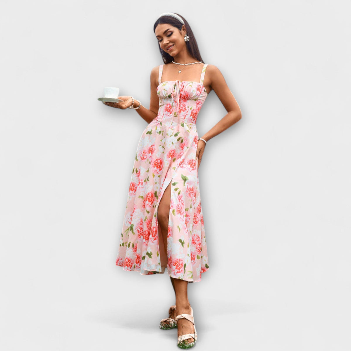 Nadežda - Top de vestido rosa con detalle de abertura