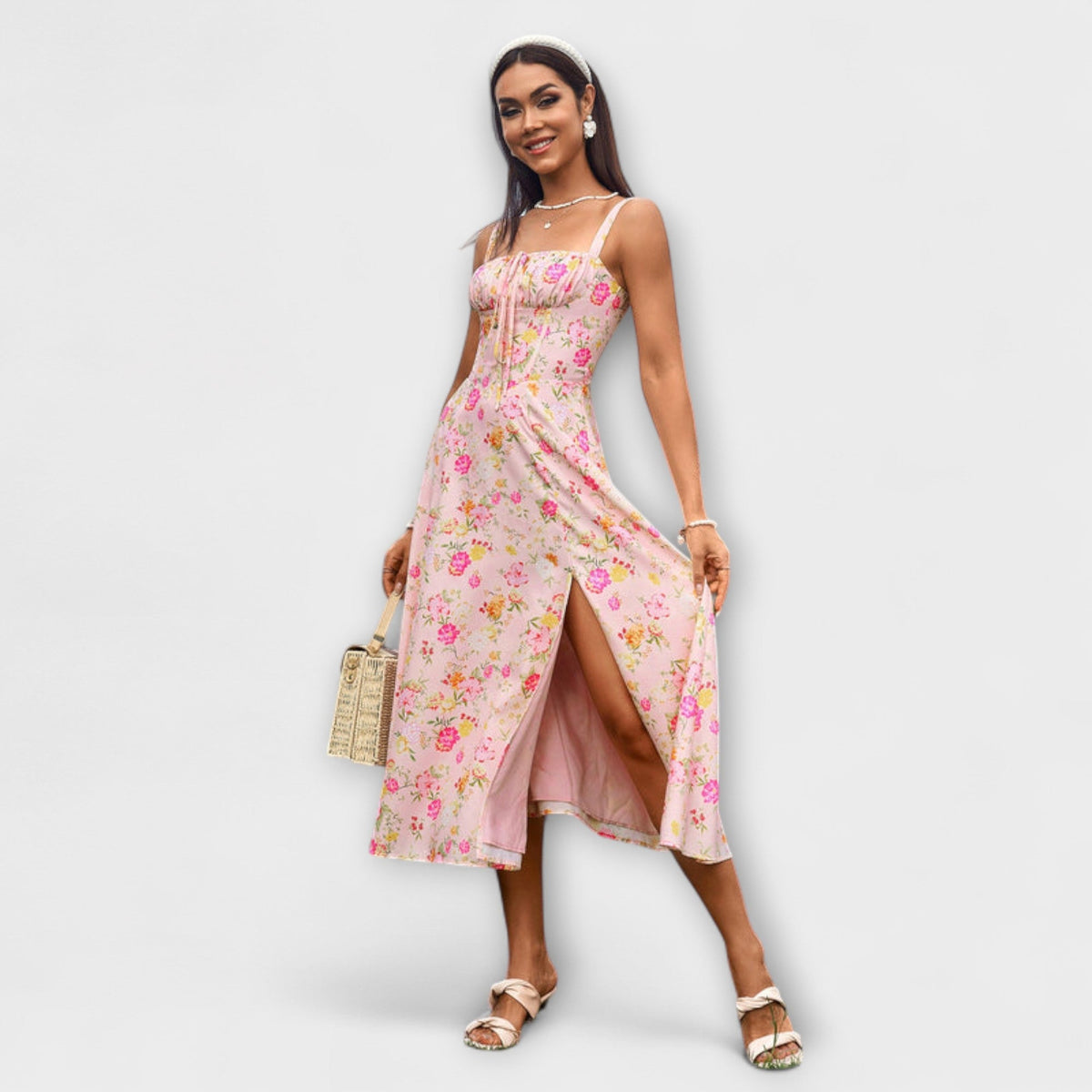 Nadežda - Top de vestido rosa con detalle de abertura