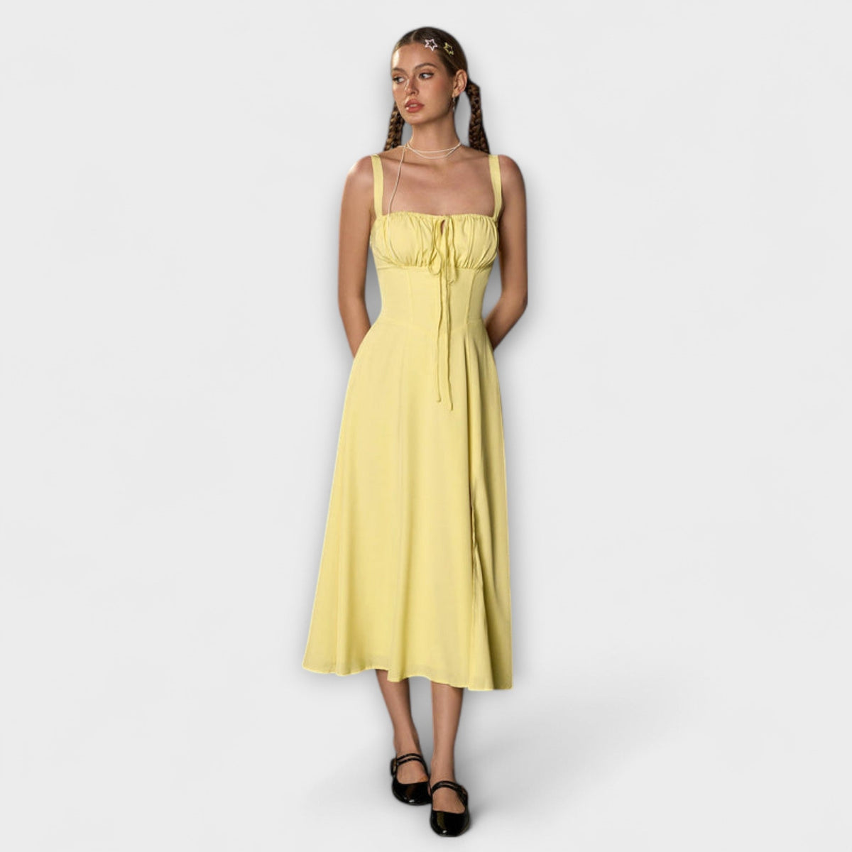 Nadežda - Top de vestido rosa con detalle de abertura