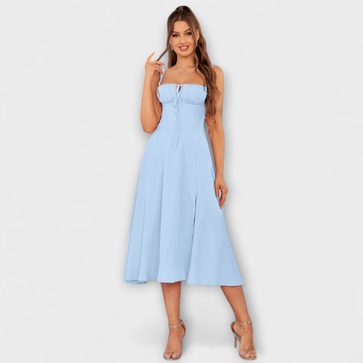 Nadežda - Top de vestido rosa con detalle de abertura