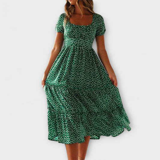 Vestido maxi vintage con estampado floral y mangas abullonadas