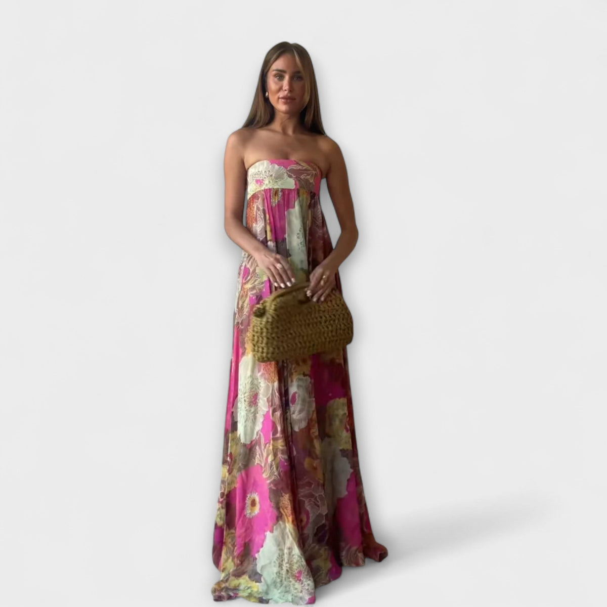 Vestido Maxi Plisado Sin Mangas Retro
