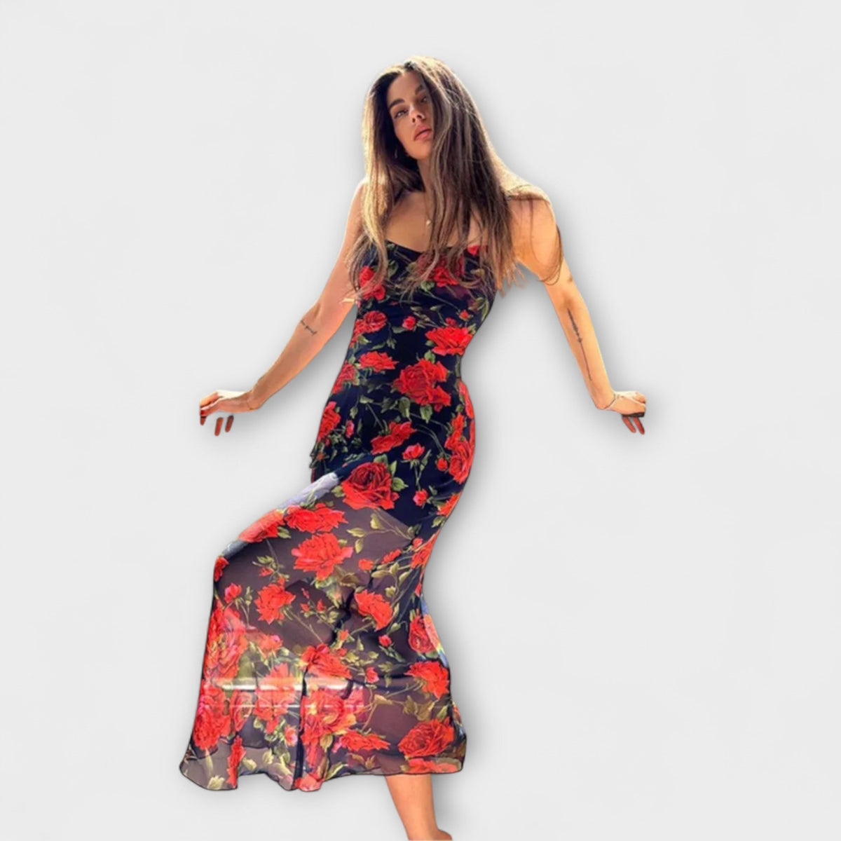 Vestido corto bodycon con motivo floral y tirantes