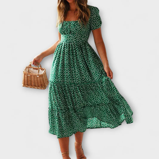 Vestido maxi vintage con estampado floral y mangas abullonadas