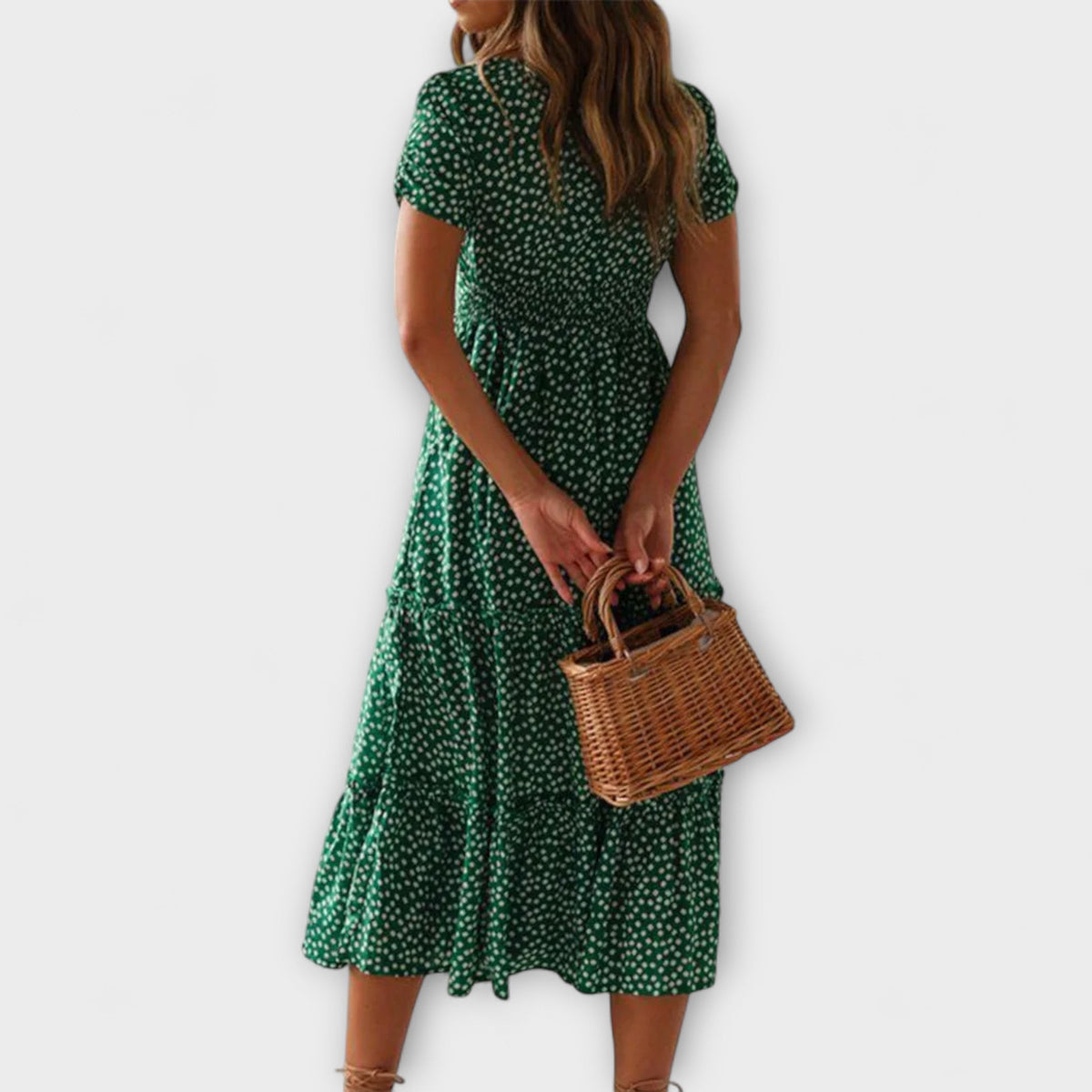 Vestido maxi vintage con estampado floral y mangas abullonadas
