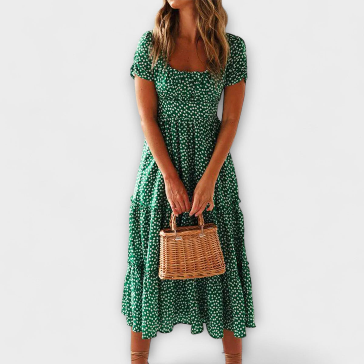 Vestido maxi vintage con estampado floral y mangas abullonadas
