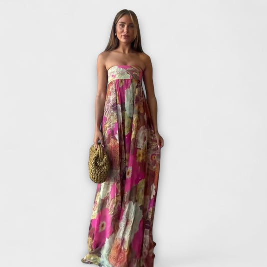 Vestido Maxi Plisado Sin Mangas Retro