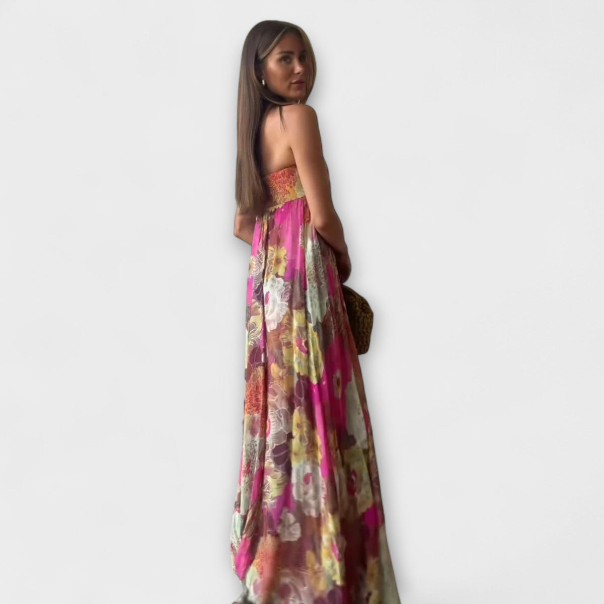 Vestido Maxi Plisado Sin Mangas Retro