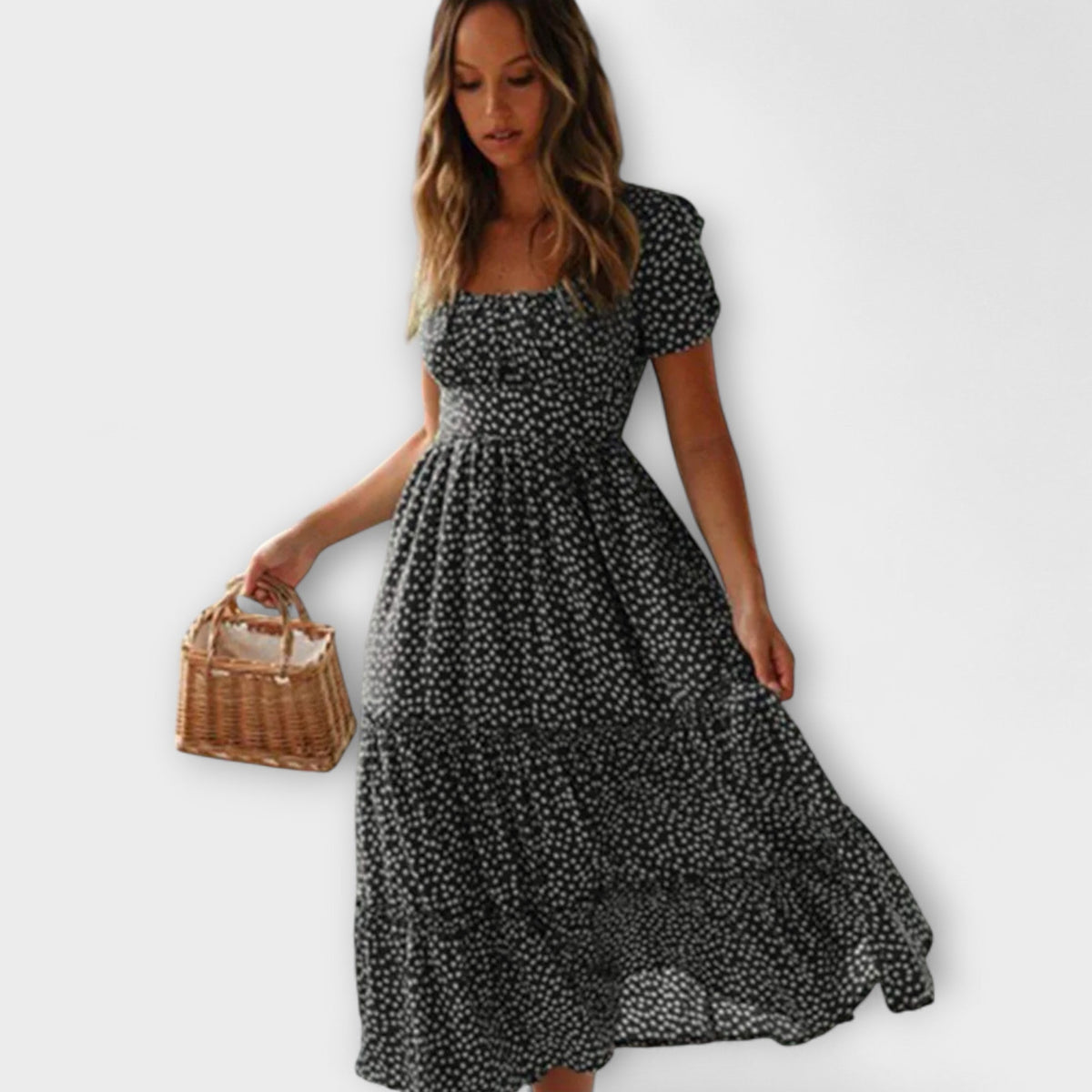 Vestido maxi vintage con estampado floral y mangas abullonadas