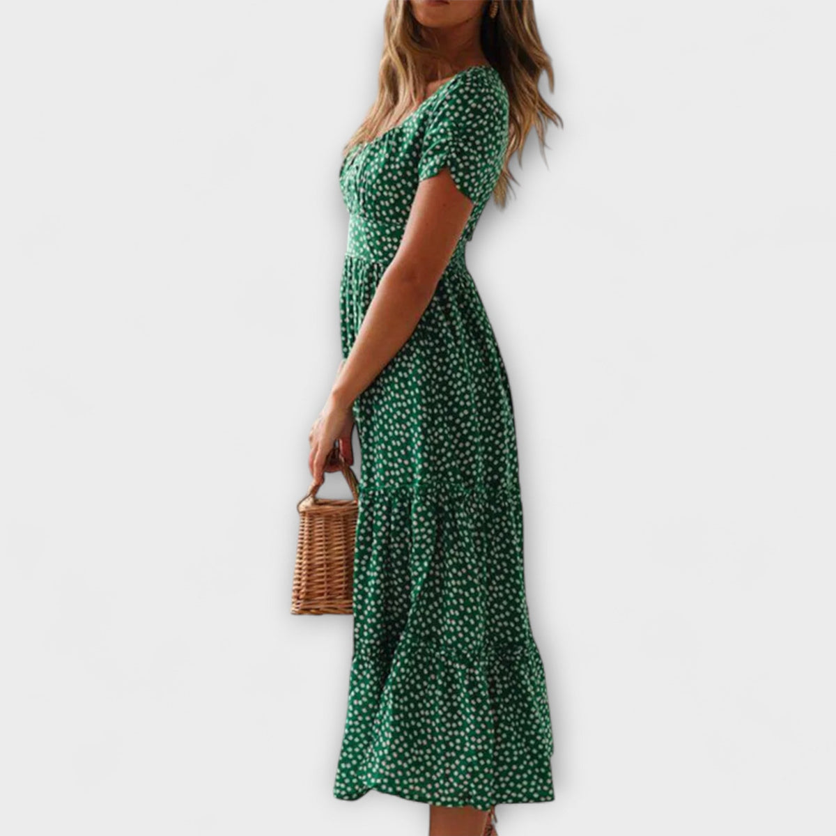 Vestido maxi vintage con estampado floral y mangas abullonadas