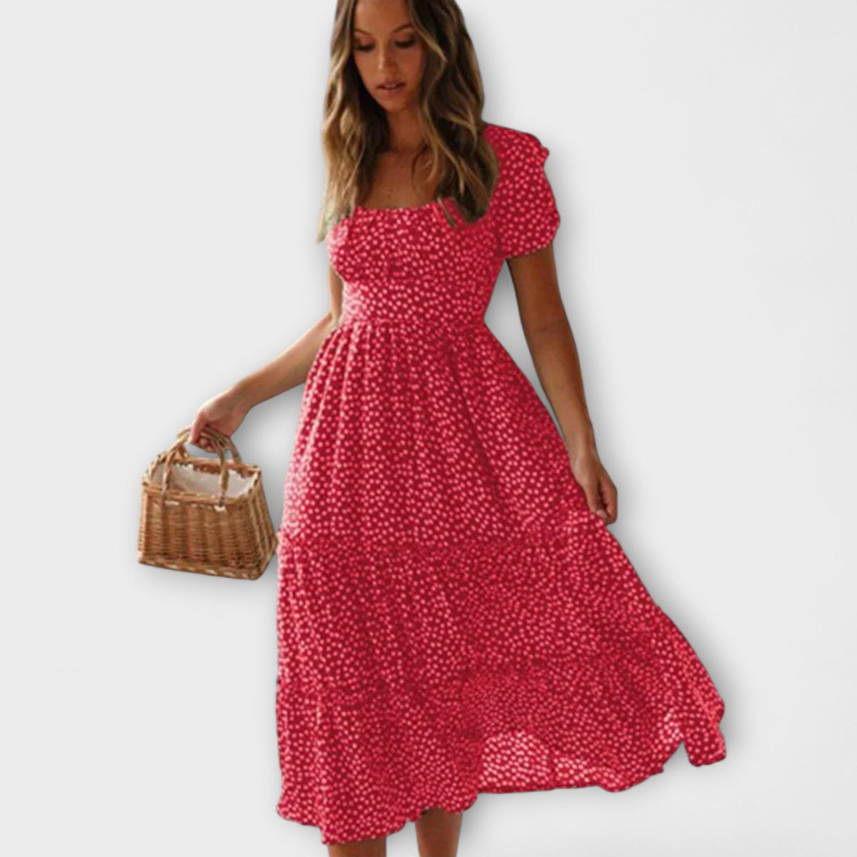 Vestido maxi vintage con estampado floral y mangas abullonadas