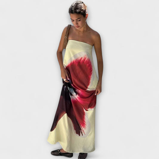 Vestido maxi sin mangas con hombro descubierto