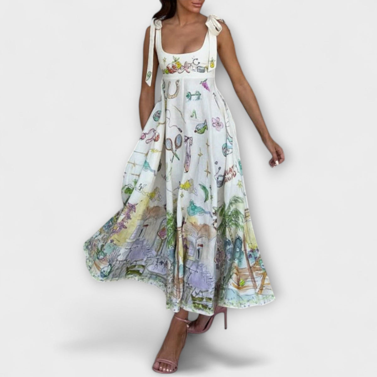 Juliette - Vestido midi de lino con cintura de ballet