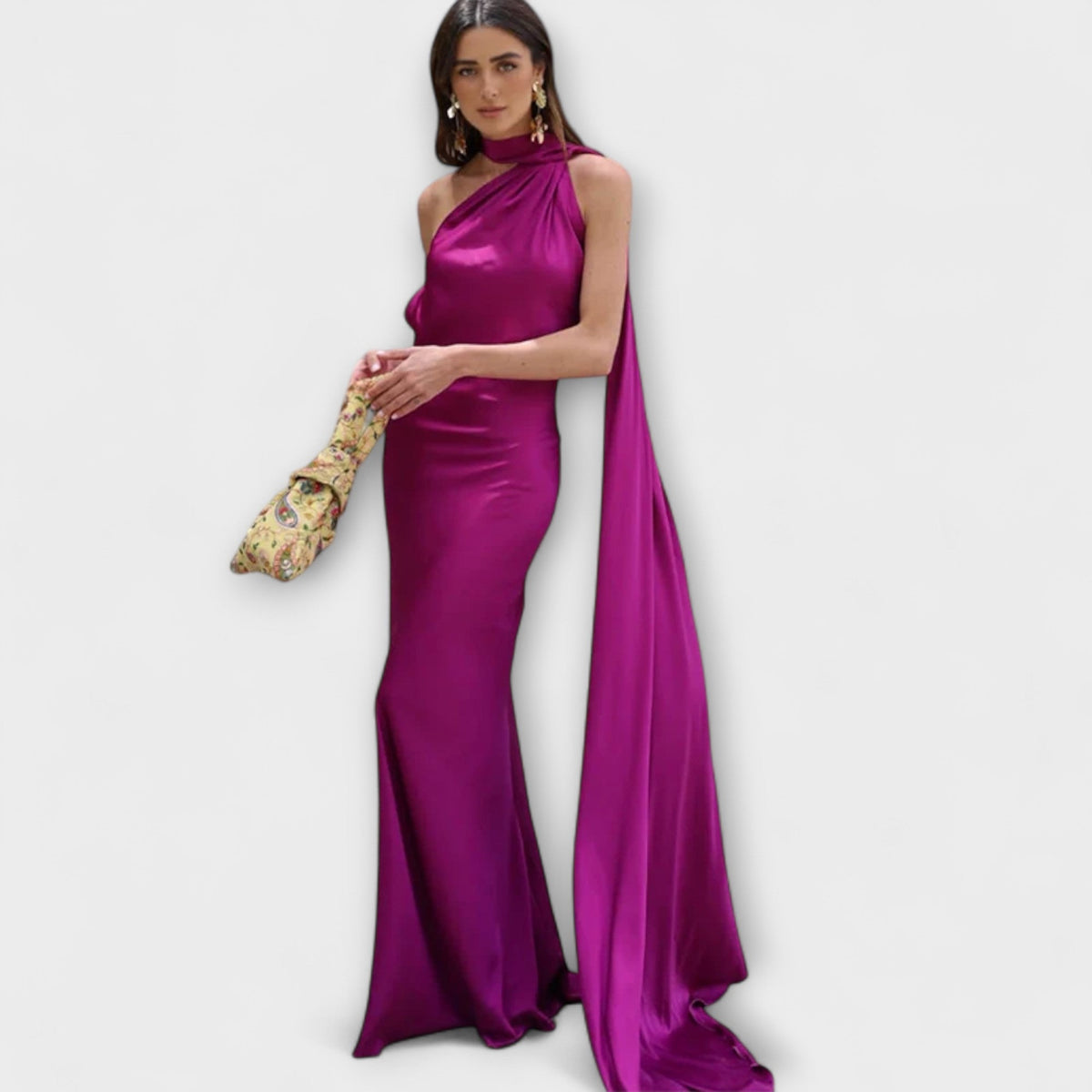 Vestido maxi chic con hombros al descubierto y lazo al cuello