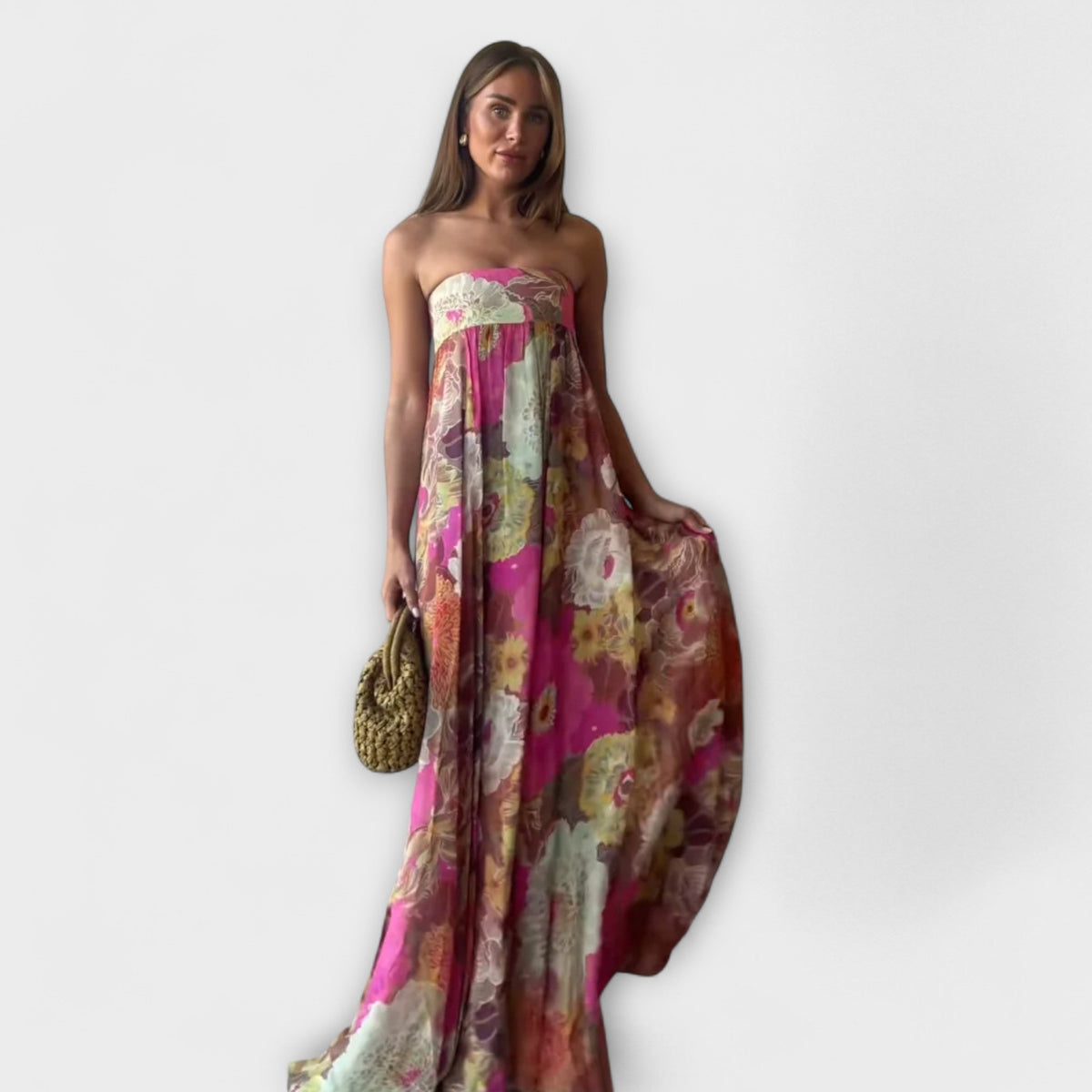 Vestido Maxi Plisado Sin Mangas Retro
