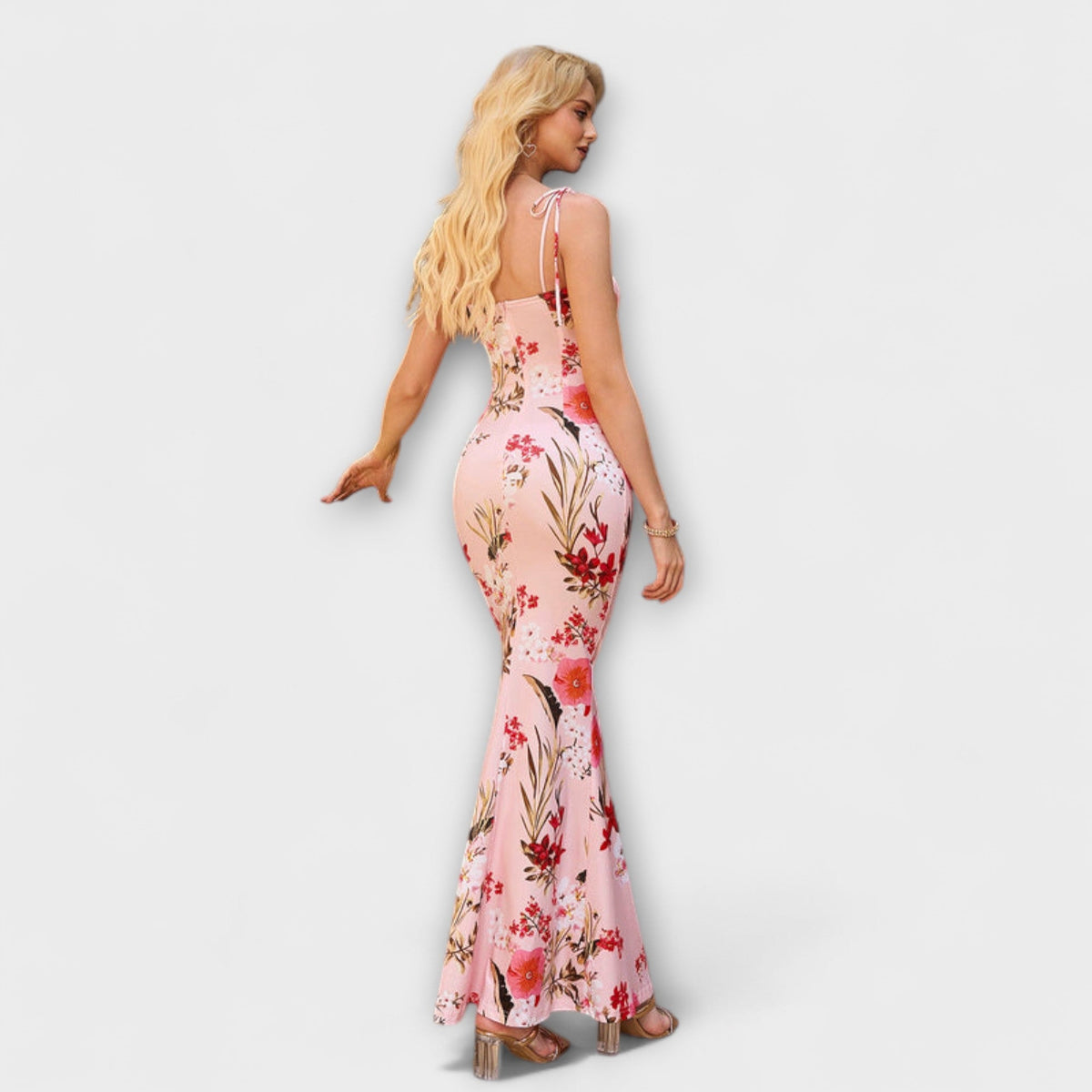 Thalia - Vestido de baile con motivo floral y tirantes anudados