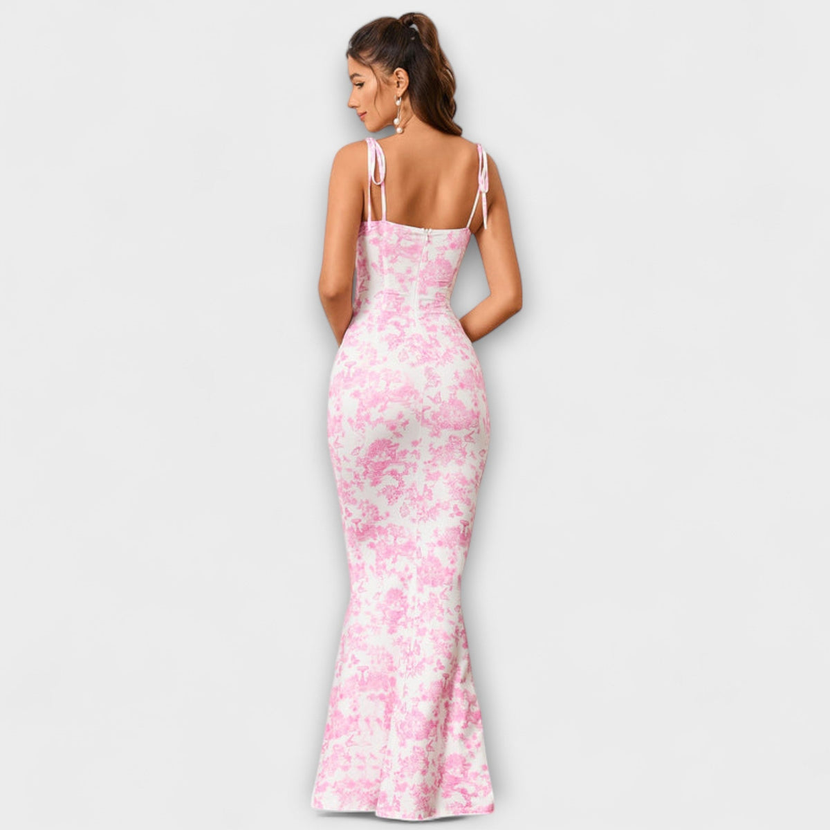 Thalia - Vestido de baile con motivo floral y tirantes anudados