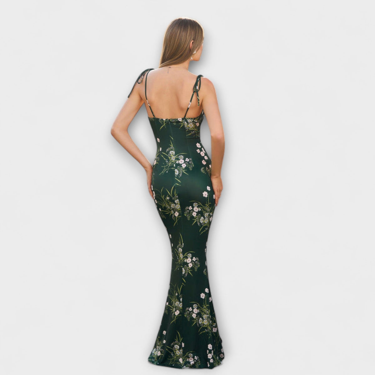 Thalia - Vestido de baile con motivo floral y tirantes anudados