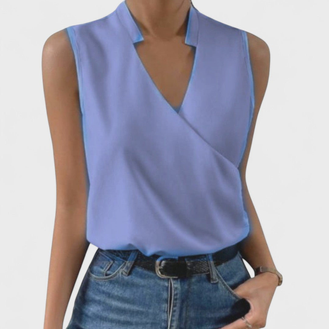 Simona - Camiseta de verano de algodón con escote en V