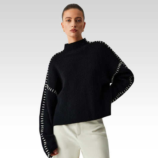 Alma | Suéter oversize con cuello alto y detalles en piqué