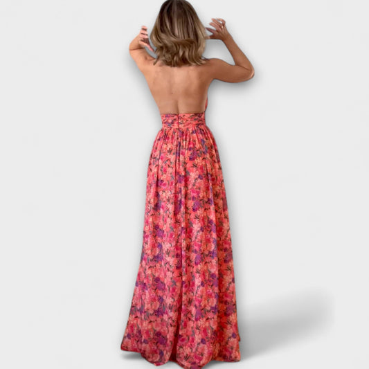Nortrud - Vestido maxi sin espalda con motivo floral