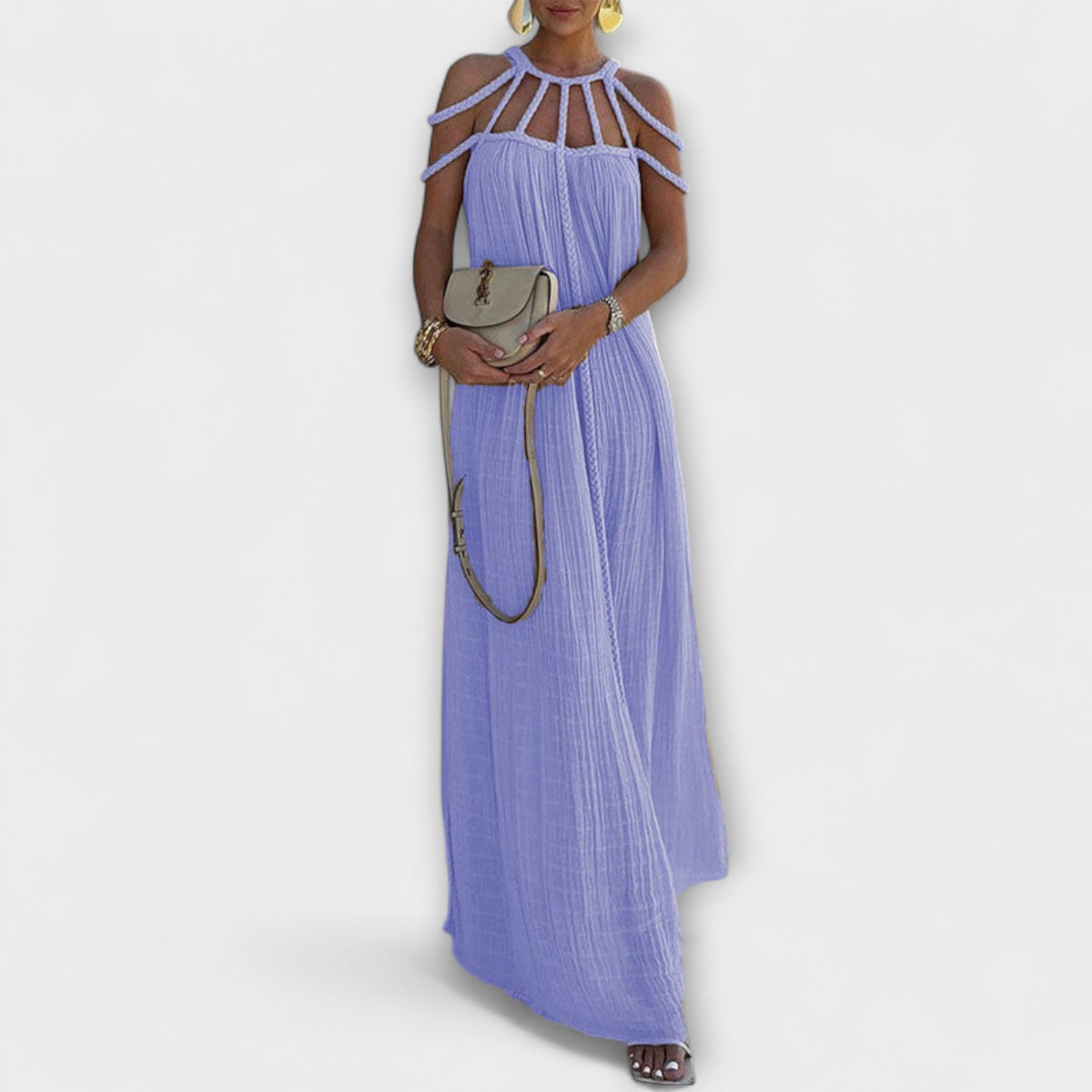 Briar - Vestido Maxi Chic en Mezcla de Lino con Tirantes Draped