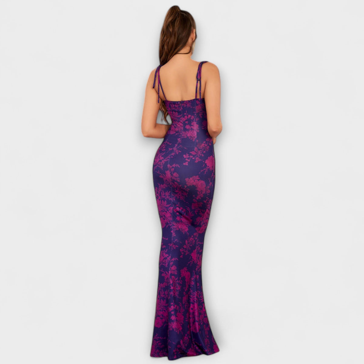 Thalia - Vestido de baile con motivo floral y tirantes anudados