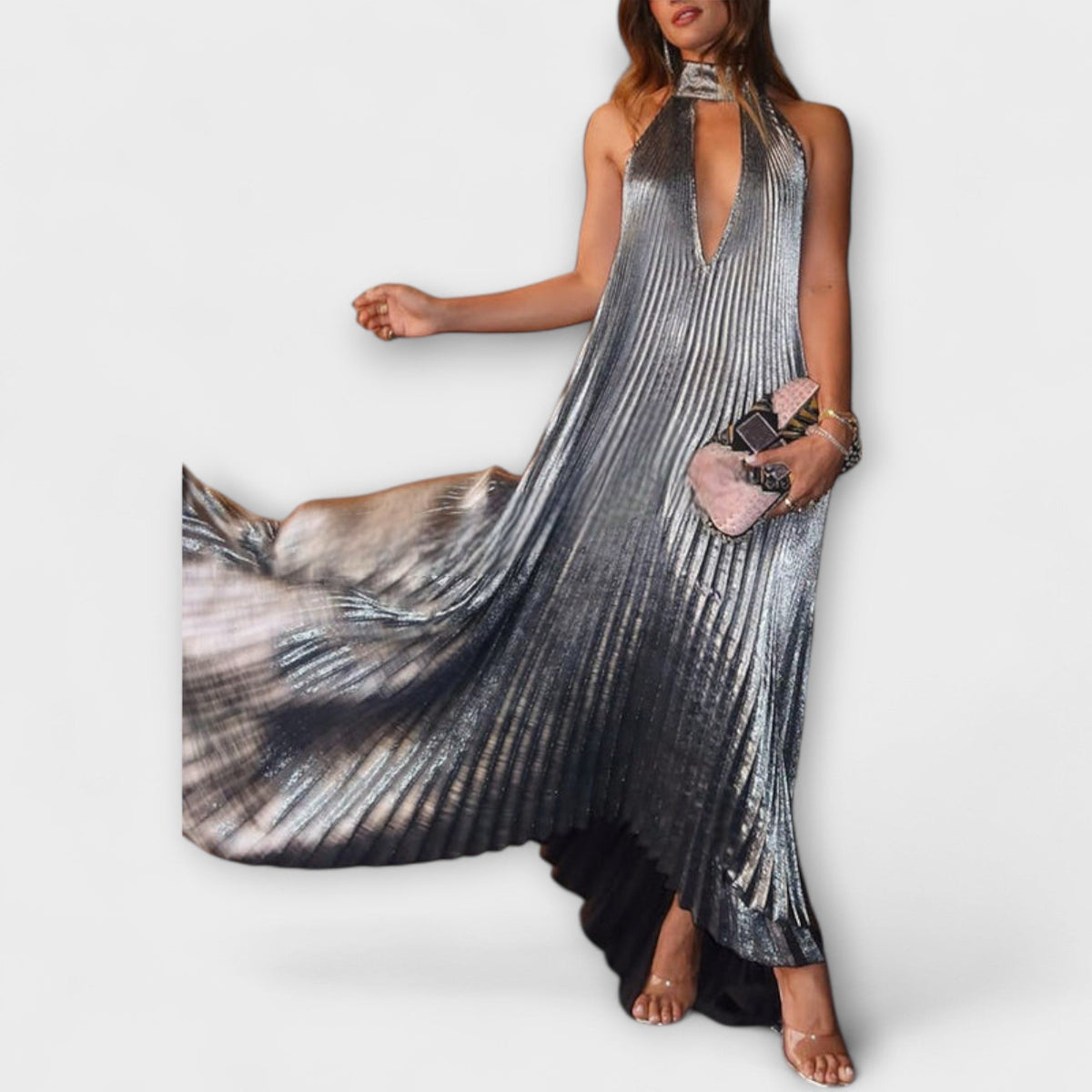 Calliope - Vestidos maxi plisados metálicos