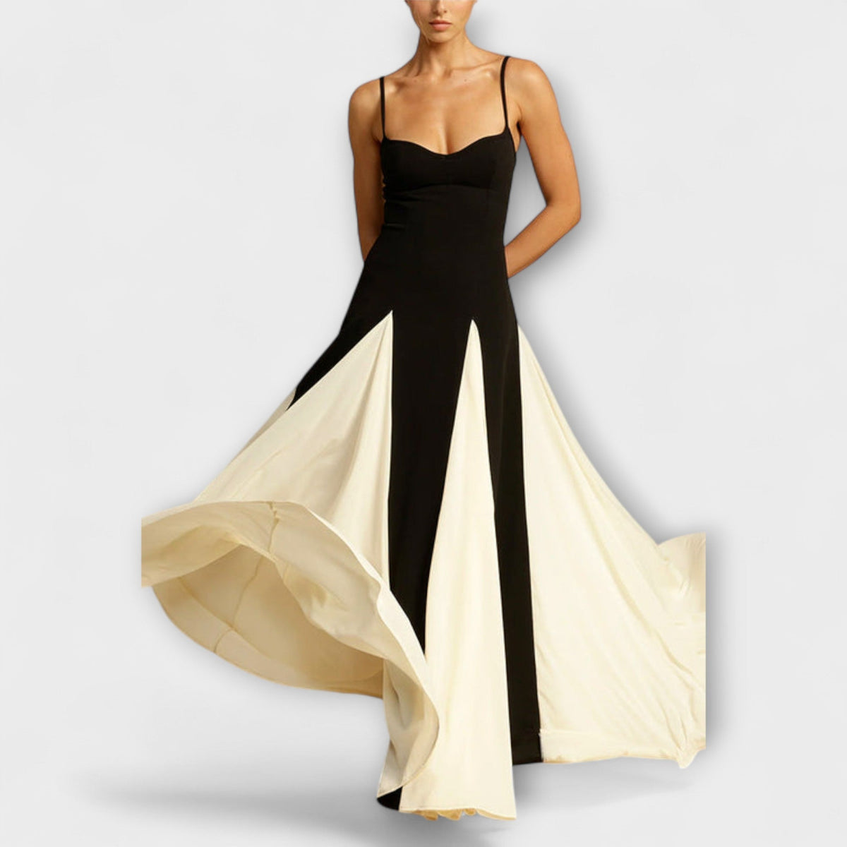 Ember - Vestido maxi A-line clásico con paneles de tul