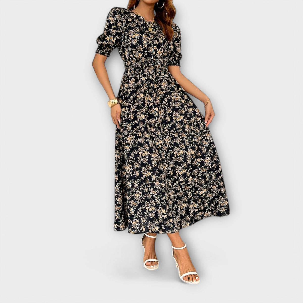 Amelia - Vestido con escote redondo y motivo floral